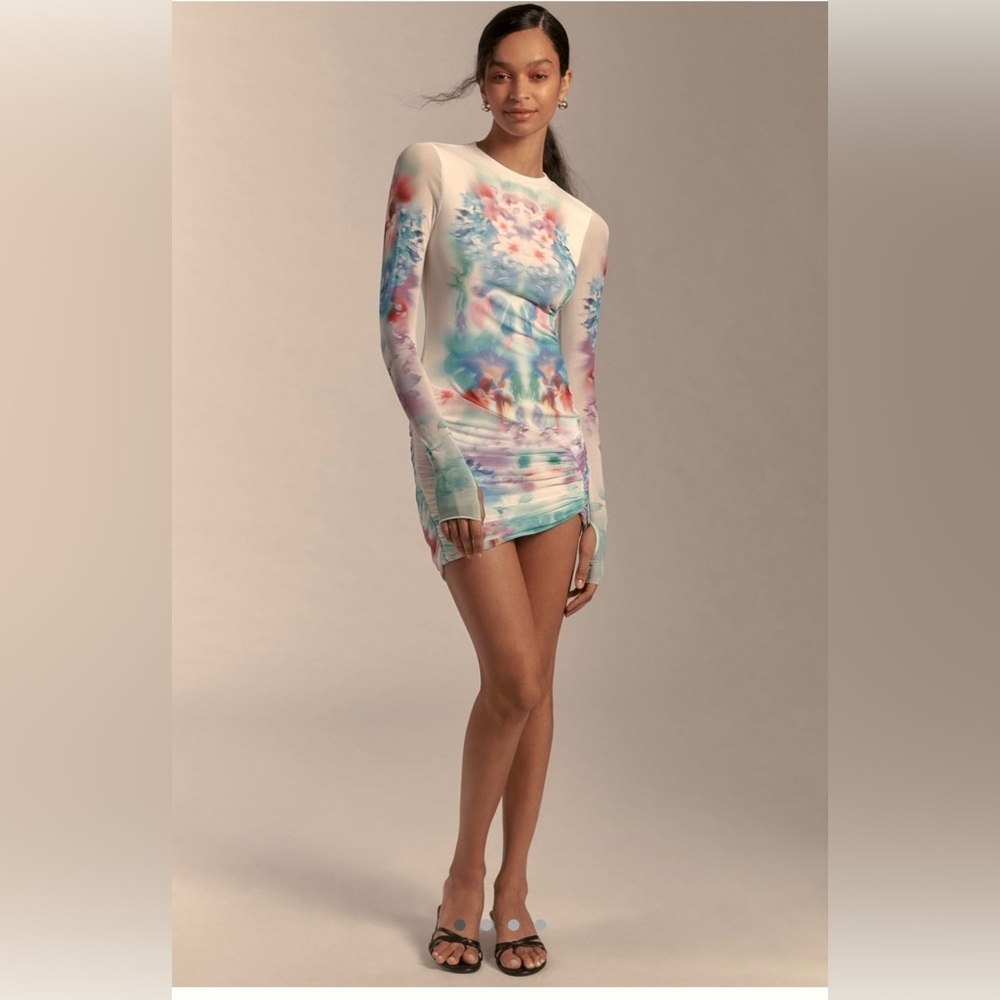 AFRM Mirza Ruched Mesh Mini Dress